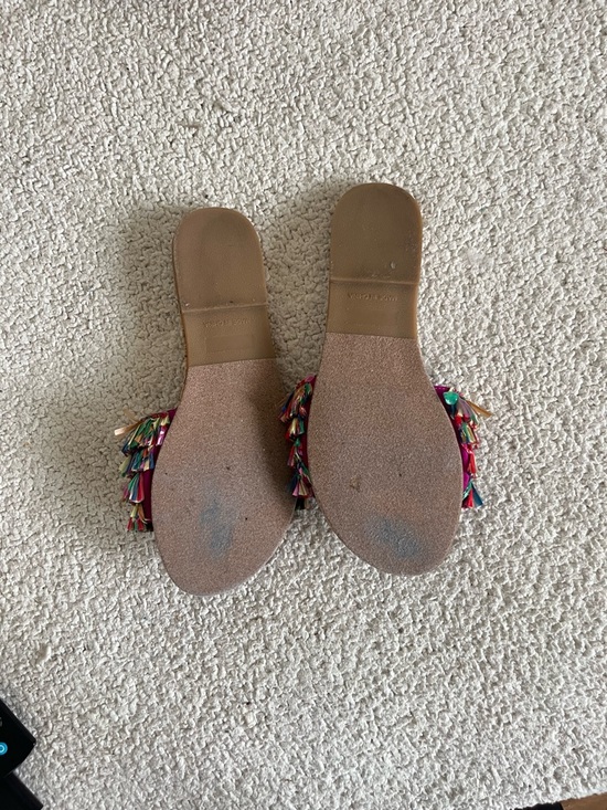 Betsey Johnson Rainbow Tassel summer vacation Cork Slide Sandals size 8 - Picture 8 of 9